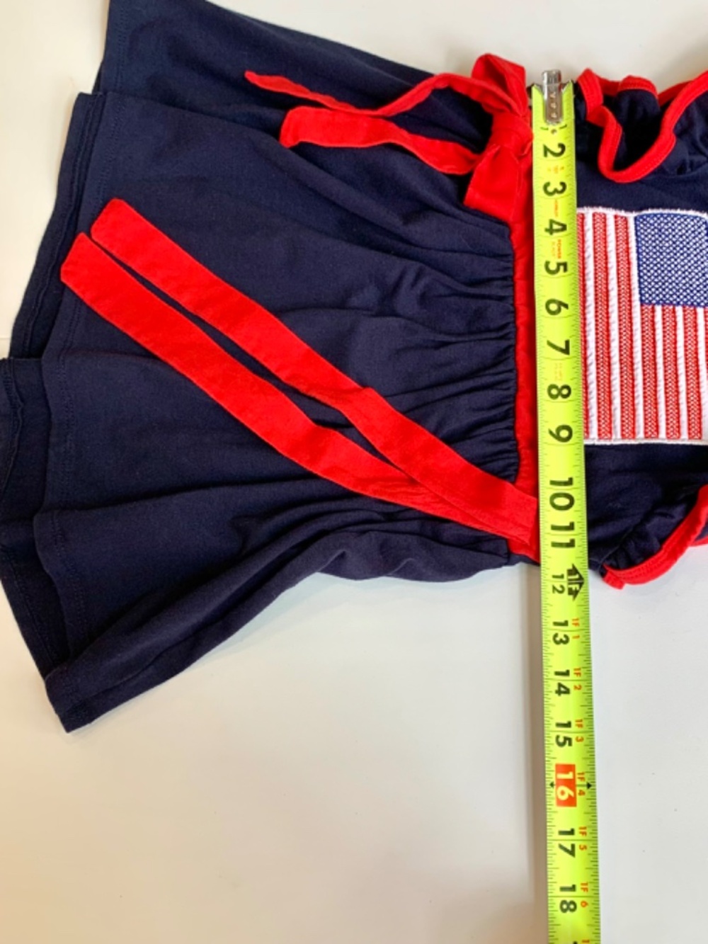 Down by the creek Girls Dress American Flag Blue Red Bow Short Flutter Sleeves - Picture 7 of 9